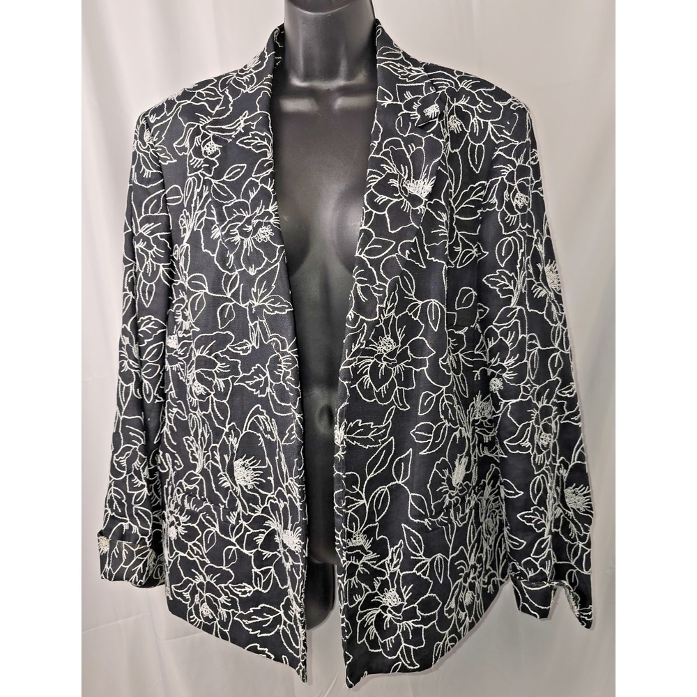 Jones NY 18W Plus Embroidered Linen Open Blazer Office Floral Artsy Statement 18